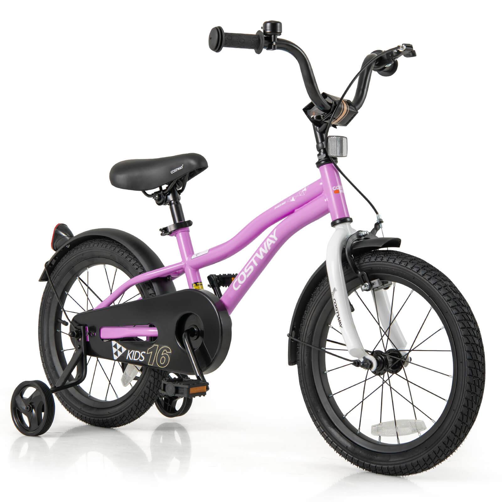 Costway - 16" Kids Bike for 4-7 Years Old Boys & Girls with Adjustable Seat Handbrake Reflectors - Purple
