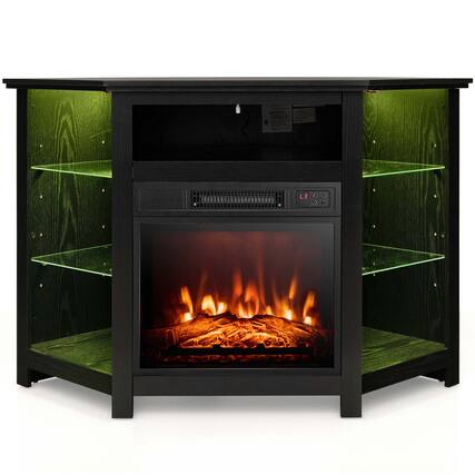 Front. Costway - Costway Fireplace TV Stand w/ Led Lights & 18" Electric Fireplace for Tvs up to 50" Black - Black.