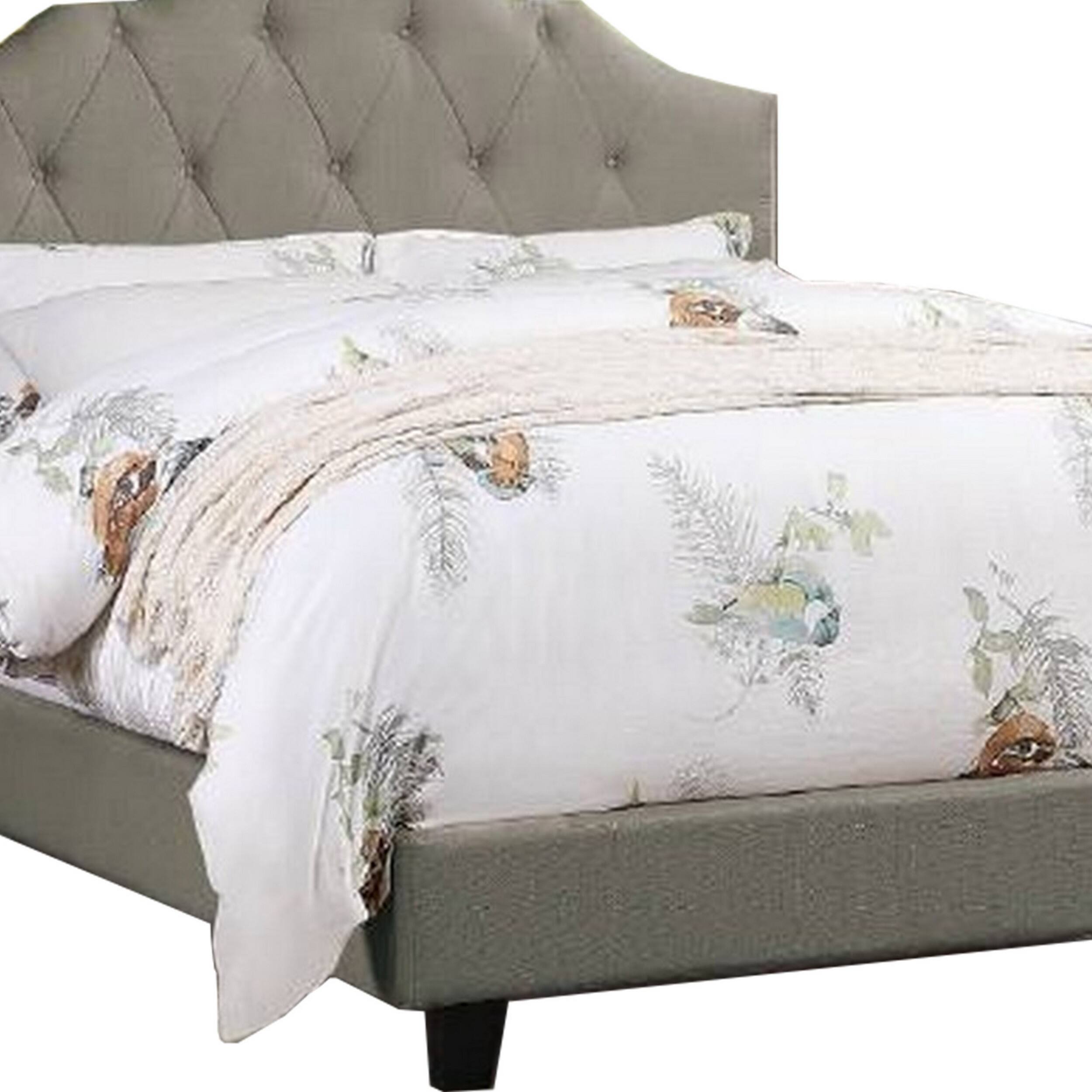 Alt View 3. Manhattan Lane - Eni Upholstered Queen Size Bed, Tufted Adjustable Headboard, Gray Fabric - Gray.