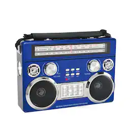 Stock Preferred - RetroBox Portable Bluetooth Speaker with AM/FM/SW Flashlight & Disco Lights Blue