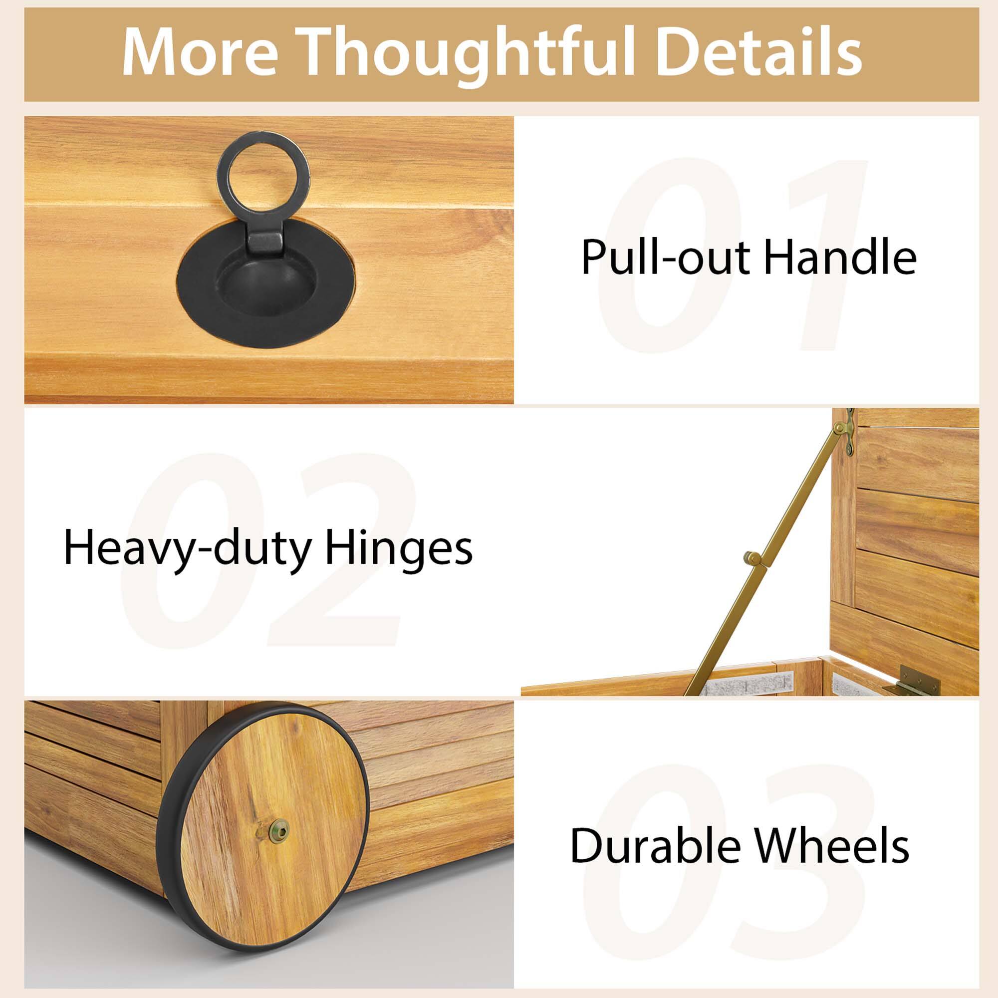 More Thoughtful Details

01 Pull-out Handle

02 Heavy-duty Hinges

03 Durable Wheels