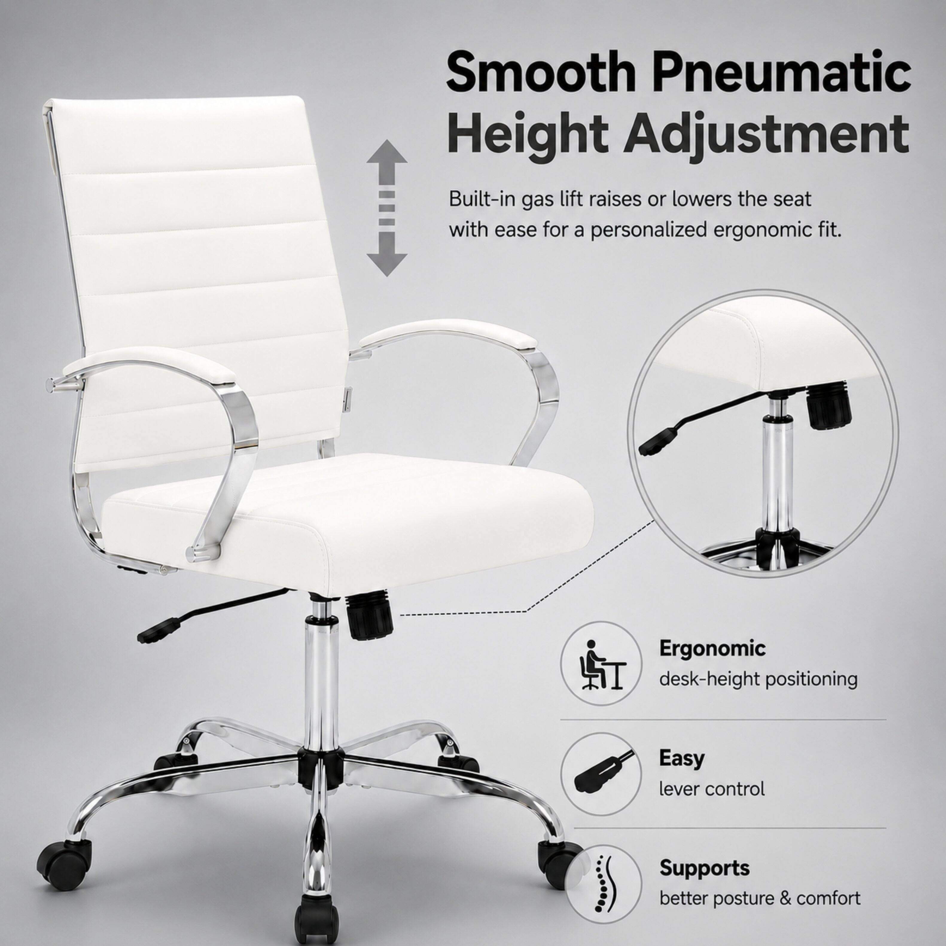 Smooth Pneumatic Height Adjustment  
Built-in gas lift raises or lowers the seat with ease for a personalized ergonomic fit.  
Ergonomic desk-height positioning  
Easy lever control  
Supports better posture & comfort