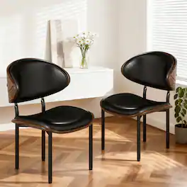 Bestier - Bent Wood Dining Chair Set of 2, Ergonomic Design with PU Upholstery - Black