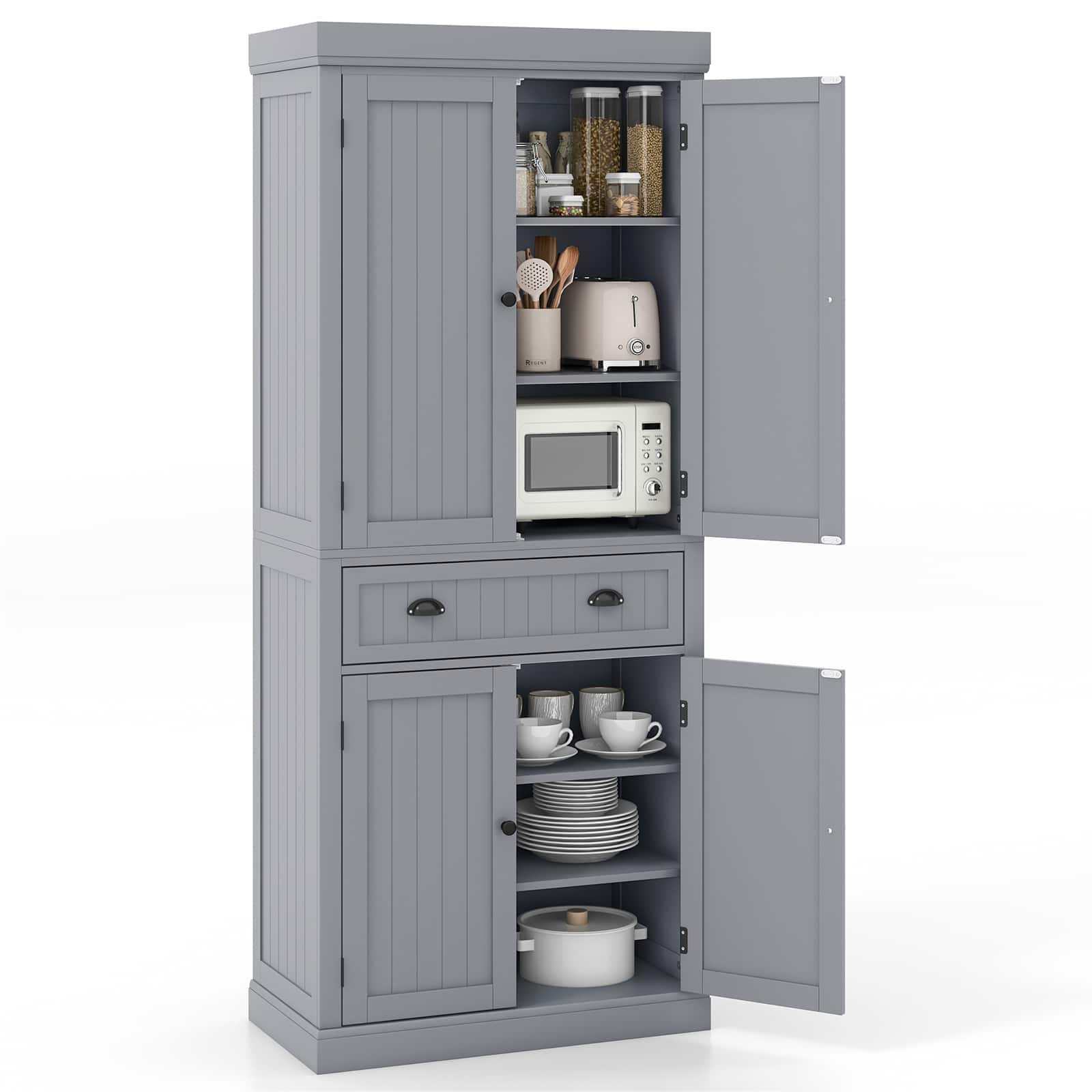 Front. Costway - Costway Kitchen Cabinet Pantry Cupboard Freestanding with Shelves - Grey.