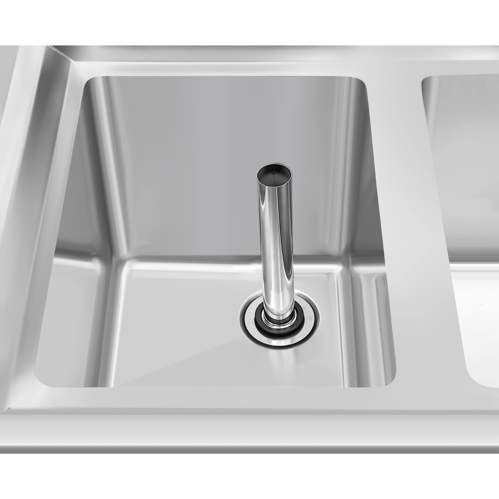 Alt View 5. Koolmore - 48 in. Three-Compartment  Under-Bar Sink with 3 in. Backsplash, Right Drainboard and Low Lead Faucet, NSF - Stainless Steel.