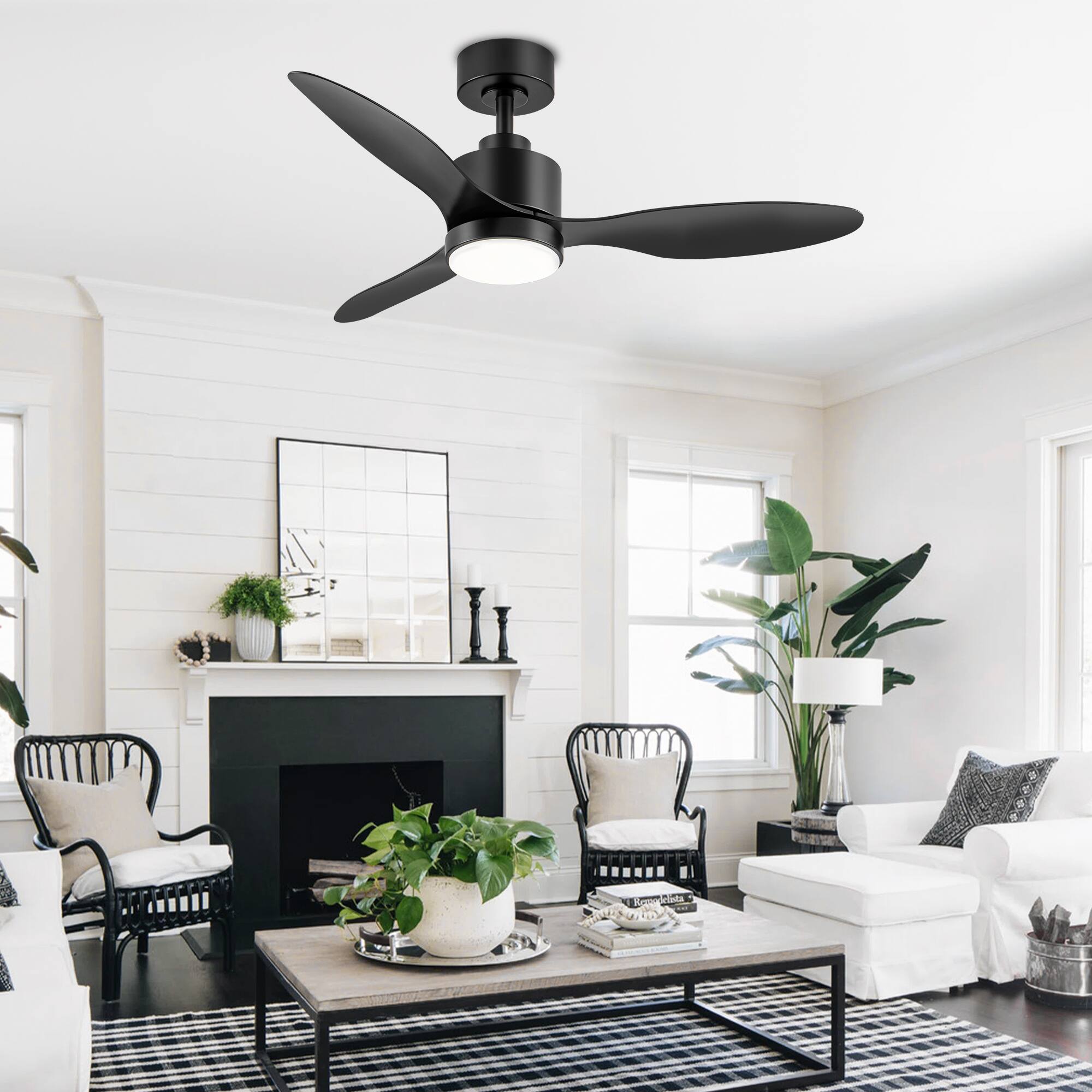 Alt View 1. Breezary - Breezary 42" Modern Indoor Ceiling Fan with 3-Color Light, 3-Blade, Remote Control, 6 Speeds, Timer, Reversible DC Motor - Matte Black.
