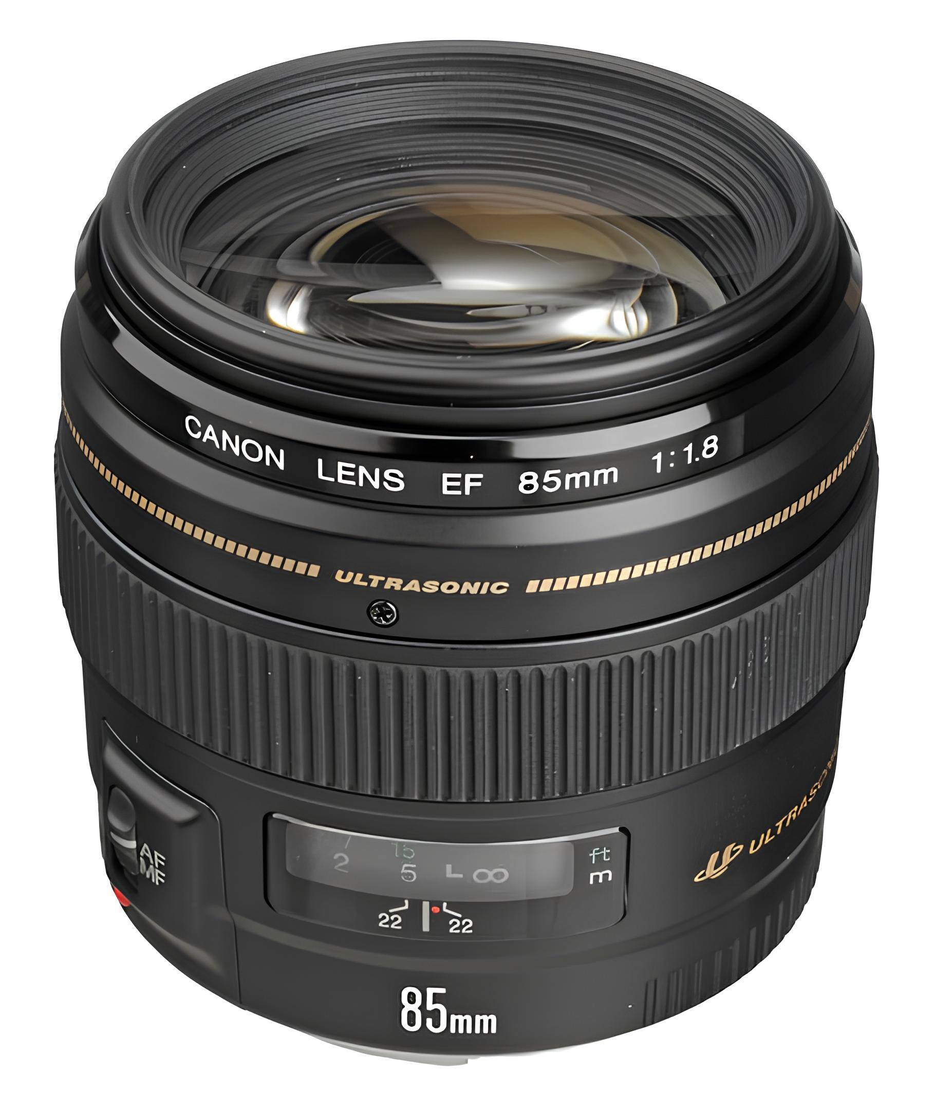 CANON LENS EF 85mm 1:1.8  
ULTRASONIC  
AF MF  
2 5 L 8 22  
ft m  
85mm