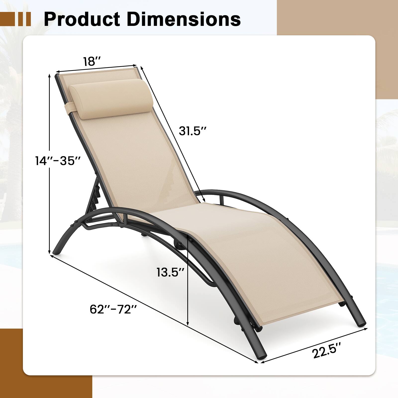 Product Dimensions: 18" x 31.5" x 14"-35" x 13.5" x 62"-72" x 22.5"