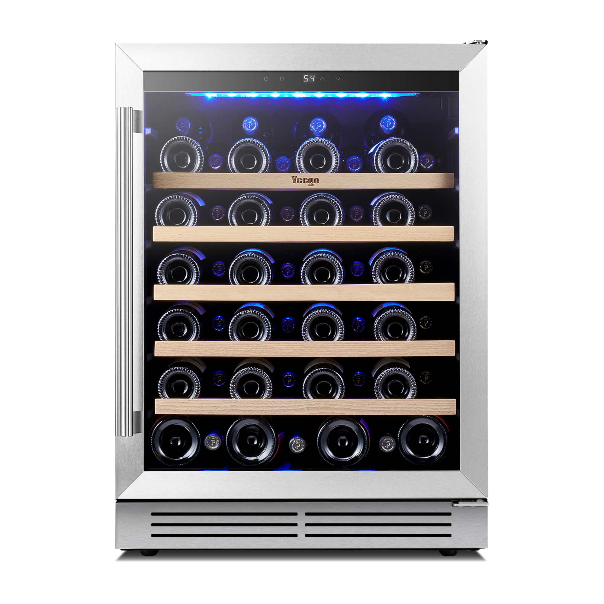 Yeego - 24" Wine Cooler, 52 Bottle Wine Refrigerator Built-in or Freestanding, for Home Kitchens - Stainless Steel