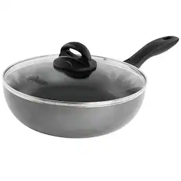 Oster - Clairborne 9.5 Inch Non Stick Aluminum Wok with Lid in Granite Grey - Gray