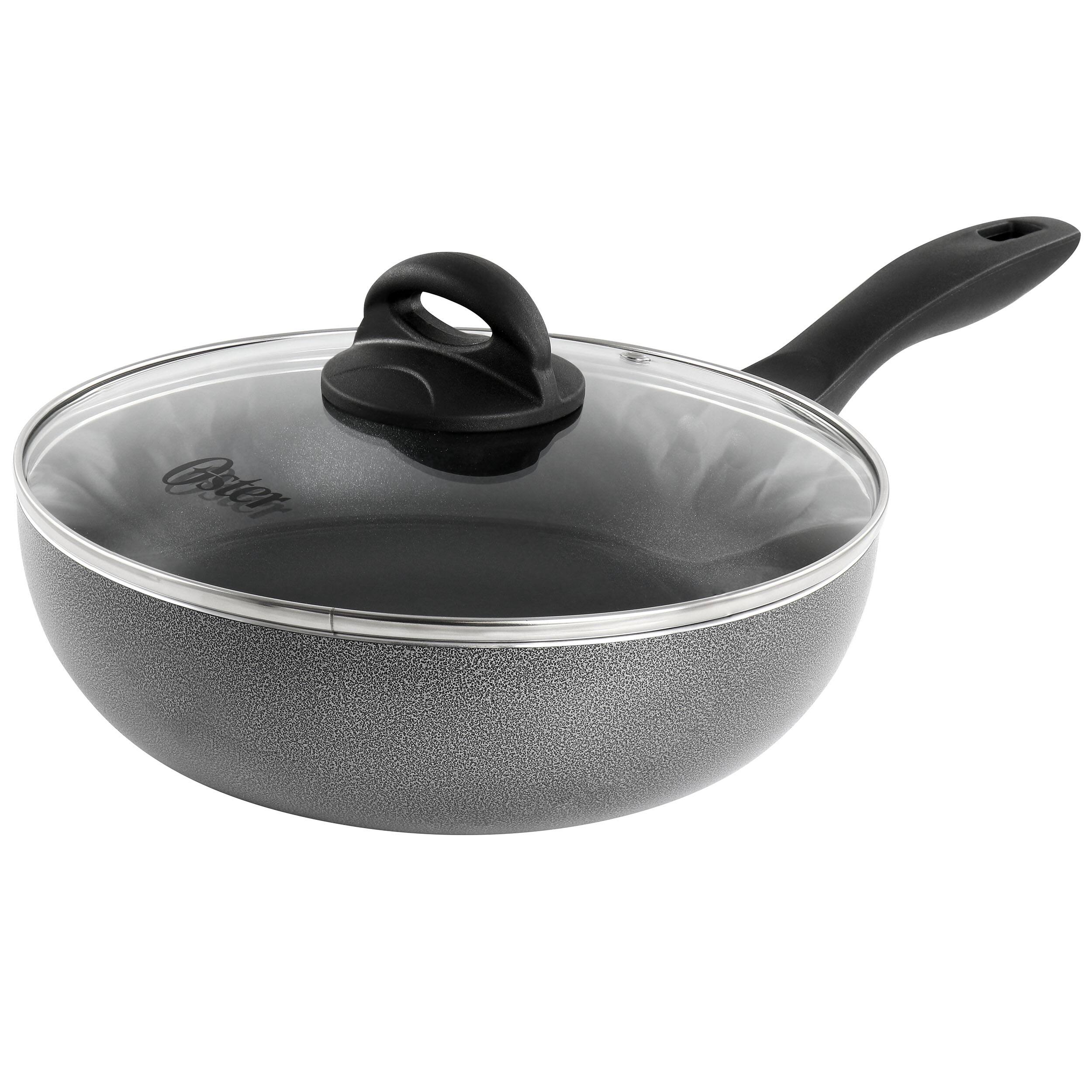 Front. Oster - Oster Clairborne 9.5 Inch Non Stick Aluminum Wok with Lid in Granite Grey - Grey.