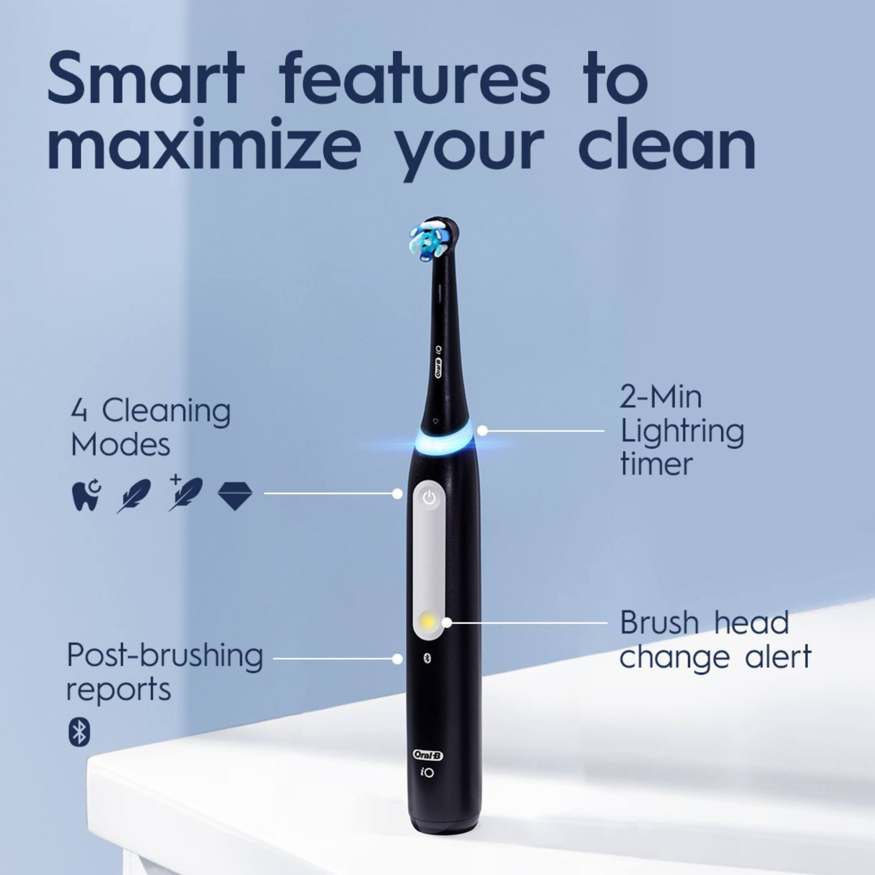 Smart features to maximize your clean

- 4 Cleaning Modes
- 2-Min Lightring timer
- Post-brushing reports
- Brush head change alert