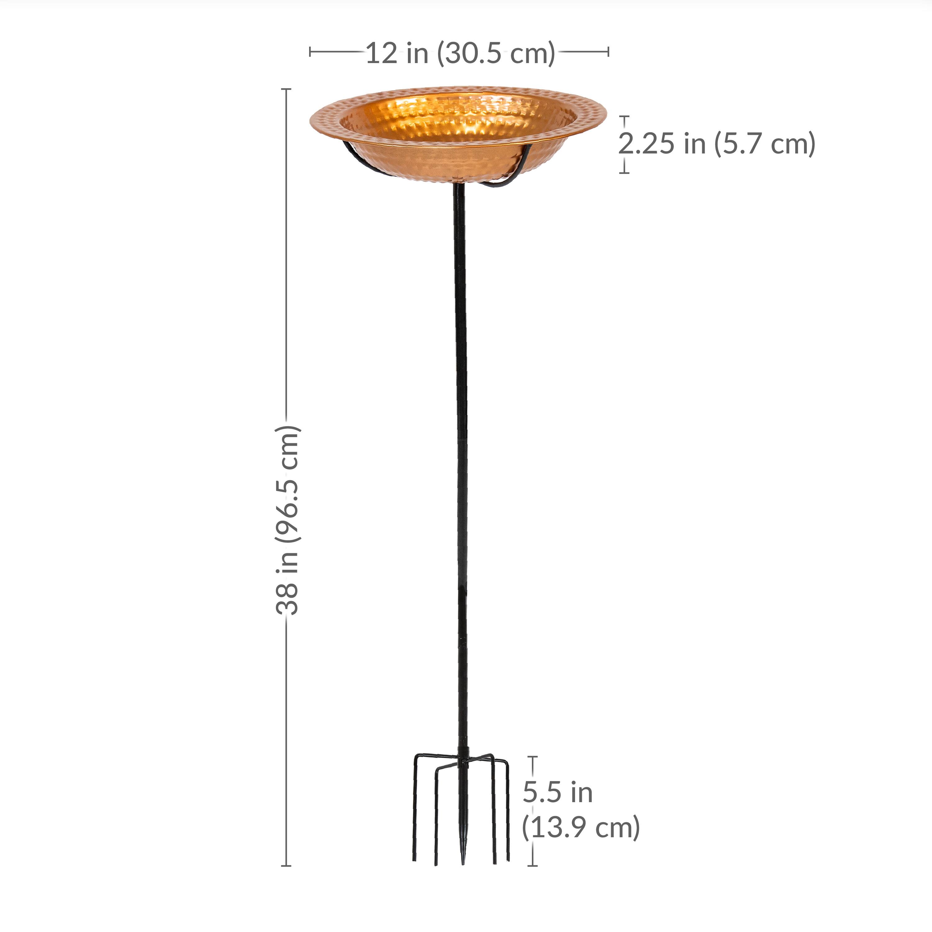 - Diameter: 12 in (30.5 cm)
- Height: 38 in (96.5 cm)
- Bowl Depth: 2.25 in (5.7 cm)
- Base Width: 5.5 in (13.9 cm)
