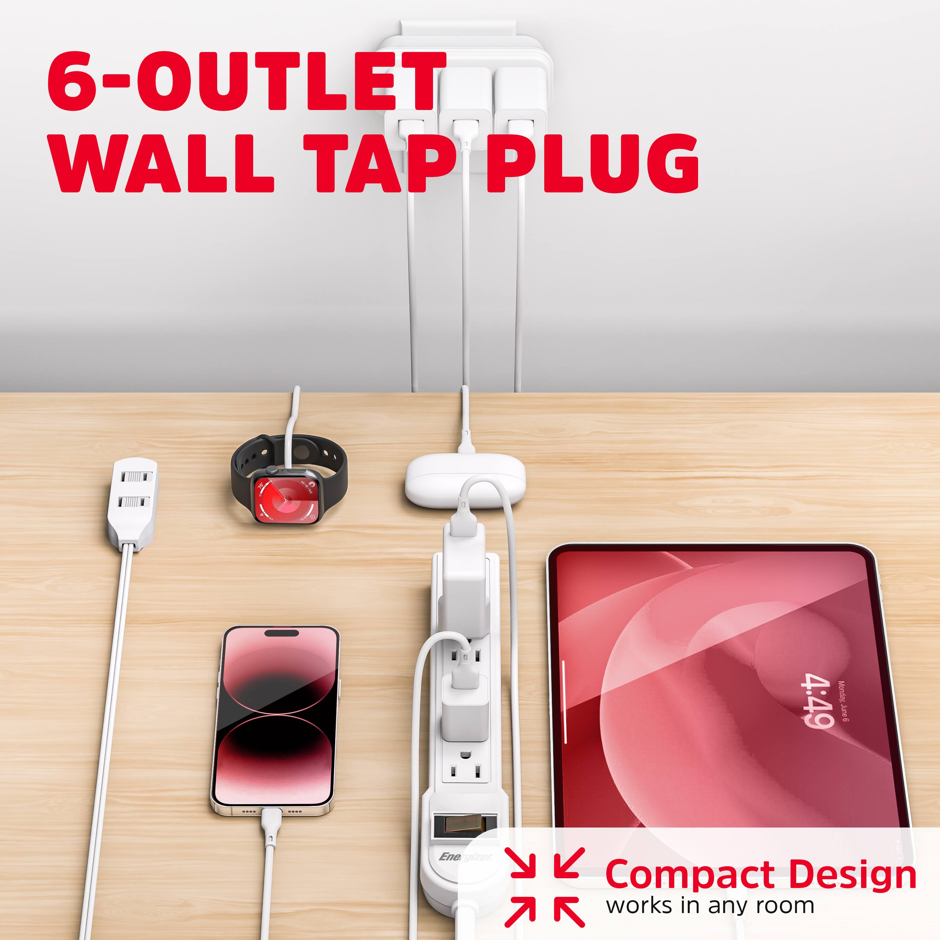 6-OUTLET WALL TAP PLUG

Compact Design works in any room