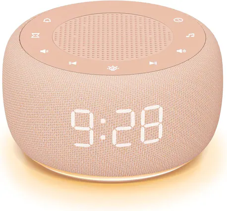 Front. FINEAK - Sound Machine & Alarm Clock 2-in-1, Precise 30-Level Volume White Noise Machine - Peach.