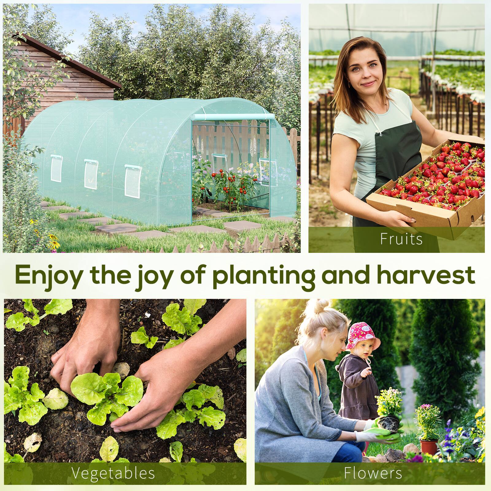 Angle. TinyHomie - 20 x 10 x 7FT Walk-In Tunnel Greenhouse Garden Warm House Large Hot House Kit with 8 Roll-up Windows and Roll Up Door.