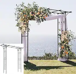 Gymax - Outdoor Garden Arch Flowers Climbing Plants Trellis Metal Wedding Archway - Black
