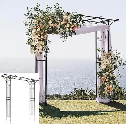 Front. Gymax - Gymax Outdoor Garden Arch Flowers Climbing Plants Trellis Metal Wedding Archway - Black.