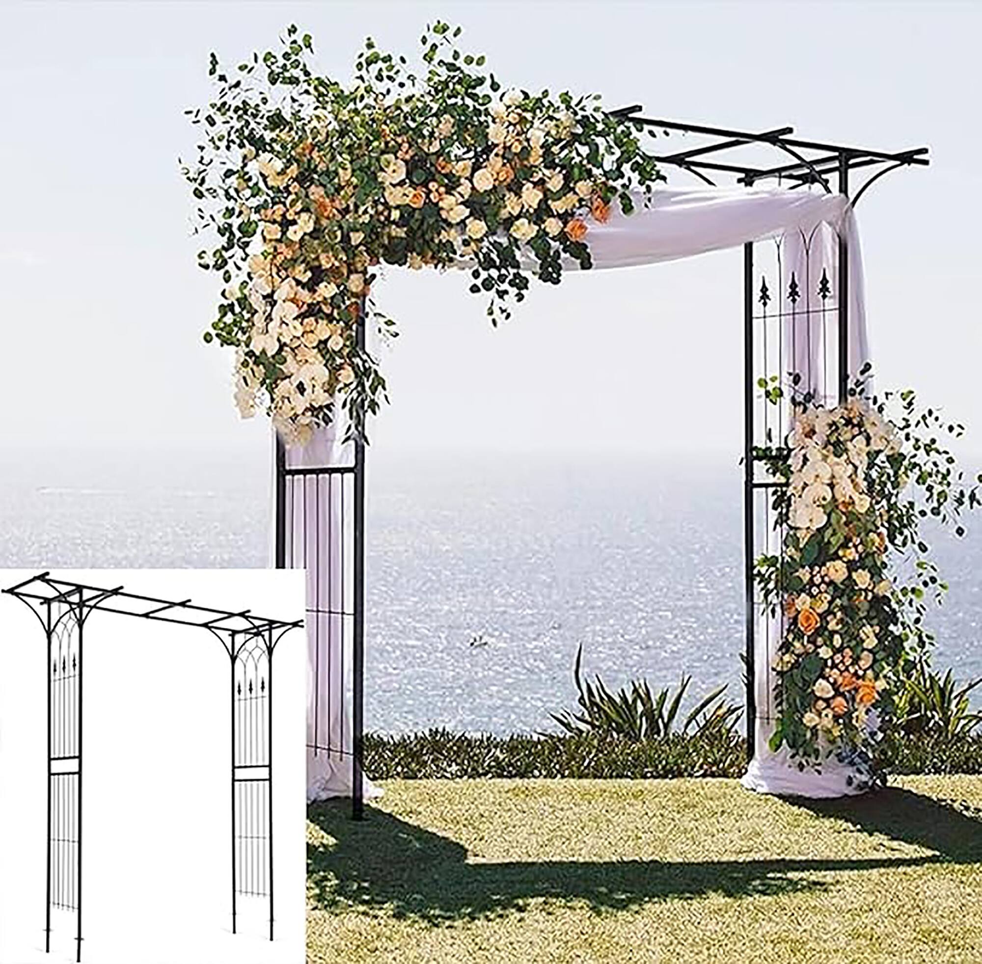 Front. Gymax - Gymax Outdoor Garden Arch Flowers Climbing Plants Trellis Metal Wedding Archway - Black.