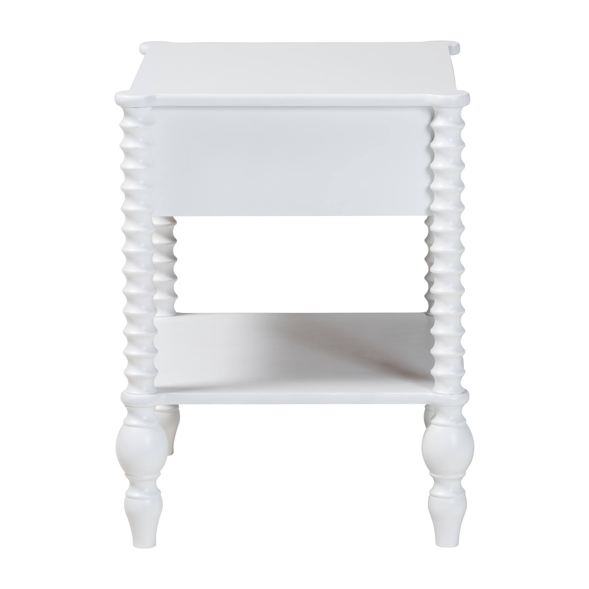 Back. Baxton Studio - Callison Spindle Nightstand - 1-Drawer Farmhouse Bedside Table with Open Shelf Storage and Turned Accents for Bedroom, - White.