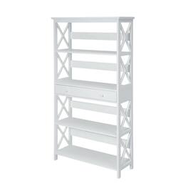 FurniFact - Wooden 5-Tier Bookcase with Drawer for Storage and Organization - White