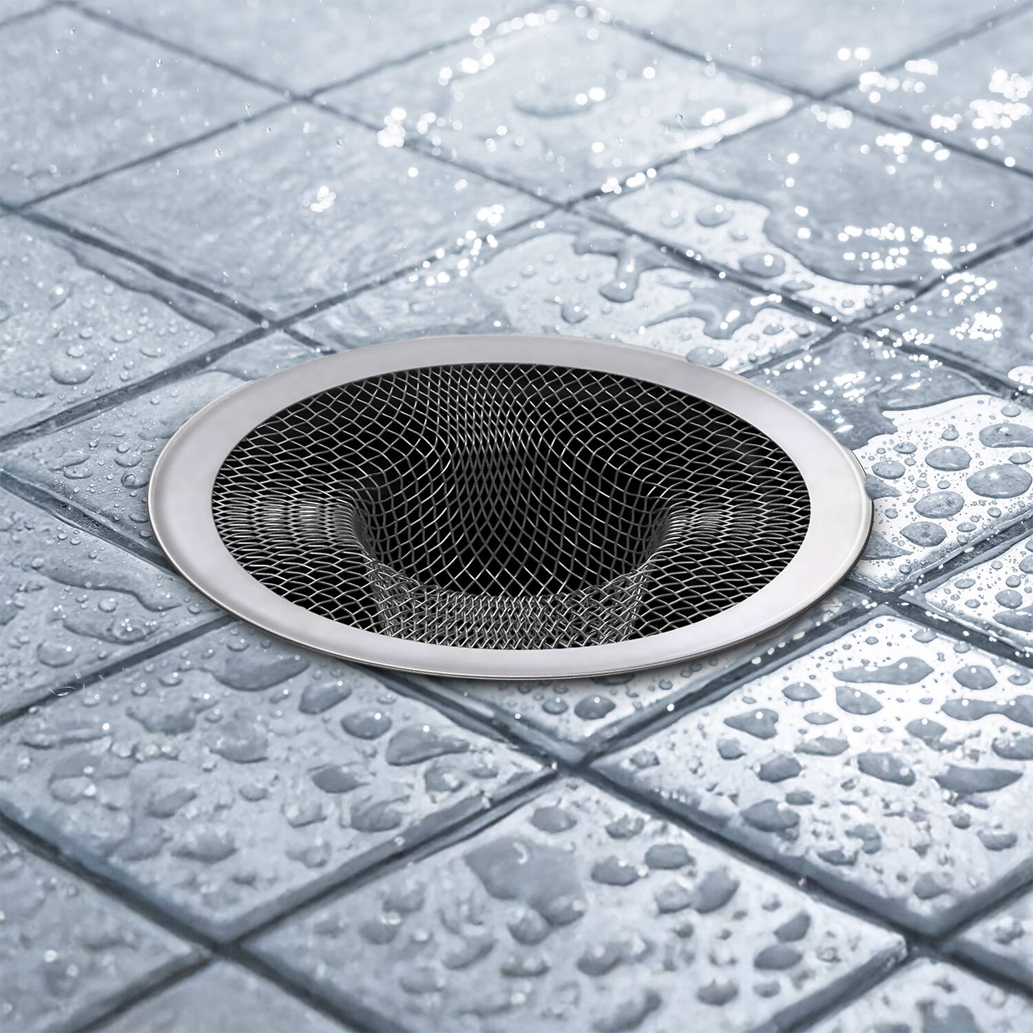 Back. Garnen - 4 Pack Kitchen Sink Drain Strainer, Stainless Steel Mesh Sink Strainer Basket, Shower Drain Hair Catcher - Silver.