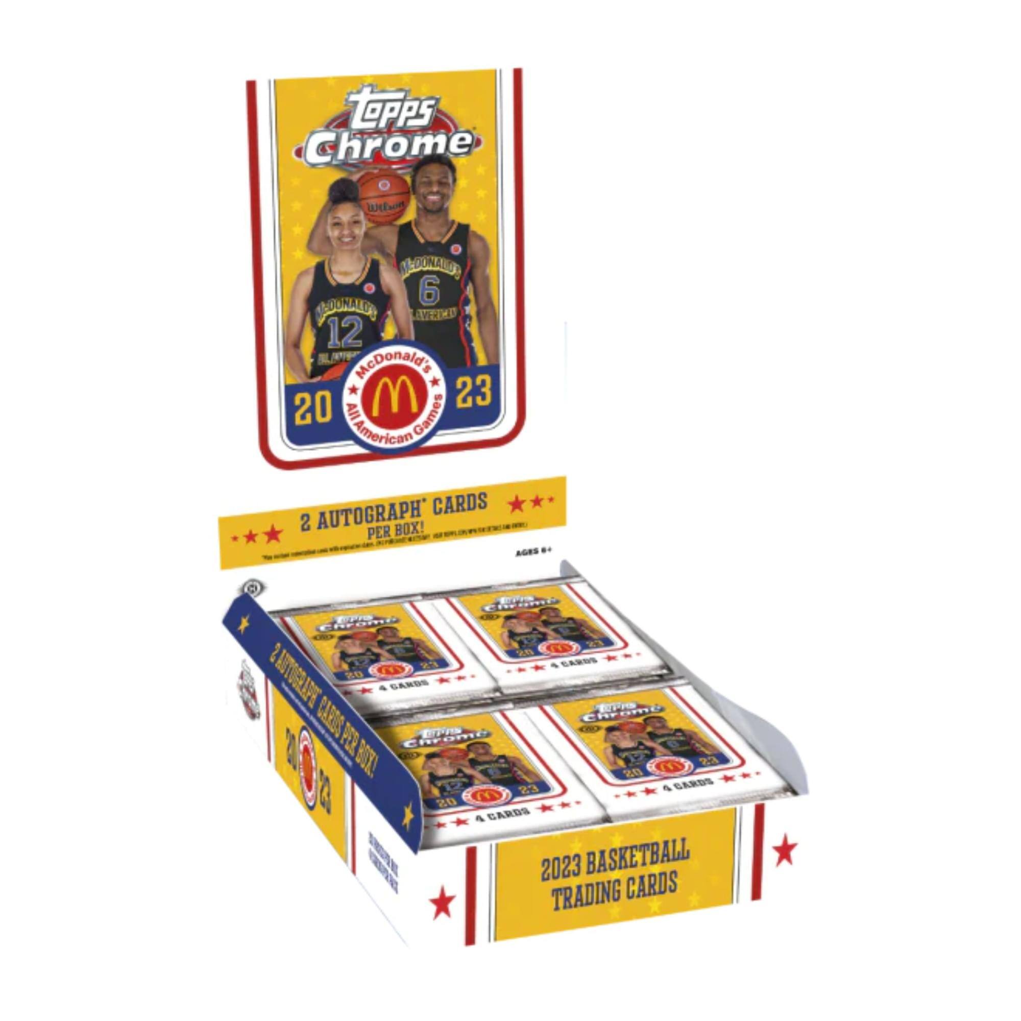 Topps Chrome  
McDonald's All-American Games  
2 Autograph Cards per Box!  
2023 Basketball Trading Cards  
Ages 8+