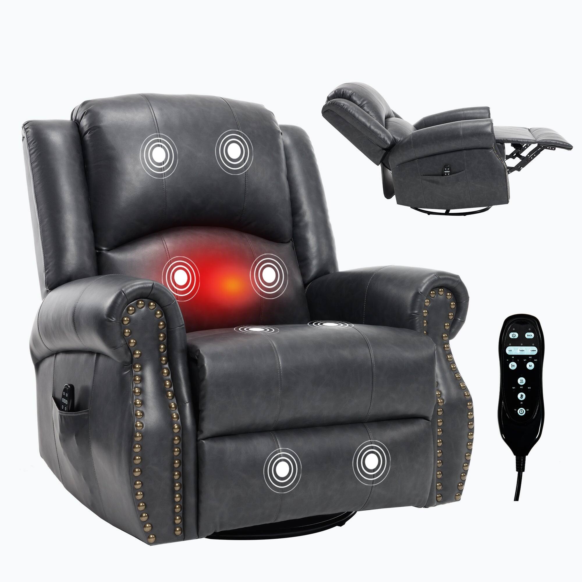 Alt View 1. Boyel Living - Multi-Function Faux Leather Massage Recliner Chair with Heat, Swivel and Rocking in Gray - Gray.
