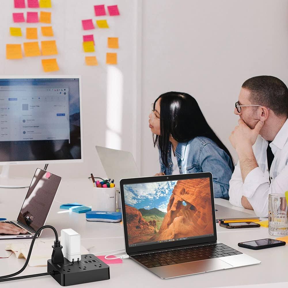 Alt View 6. Wikistore - Surge Protector Power Strip with 6 Outlets 3 USB Ports 5 FT Flat Extension Cord - Black.