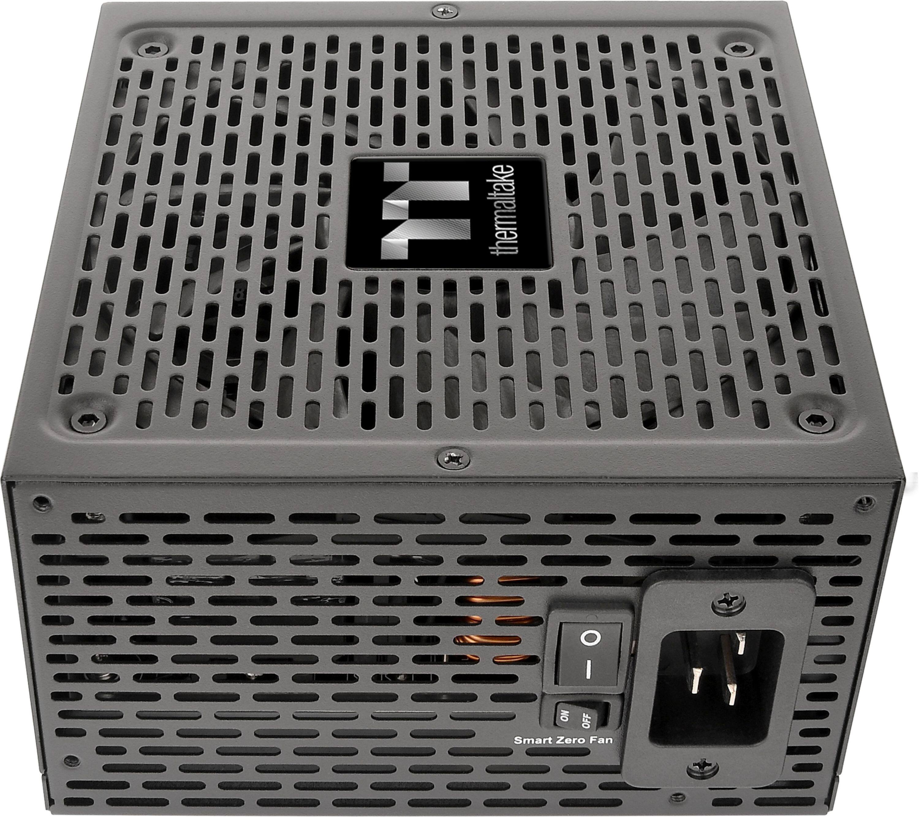 The text on the image reads "thermaltake O I NO OFF Smart Zero Fan." This is a description of a fan that is designed to be energy-efficient and smart, automatically adjusting its speed based on the temperature of the device it is attached to. The fan is made by the company Thermaltake, which is known for its computer components and accessories.