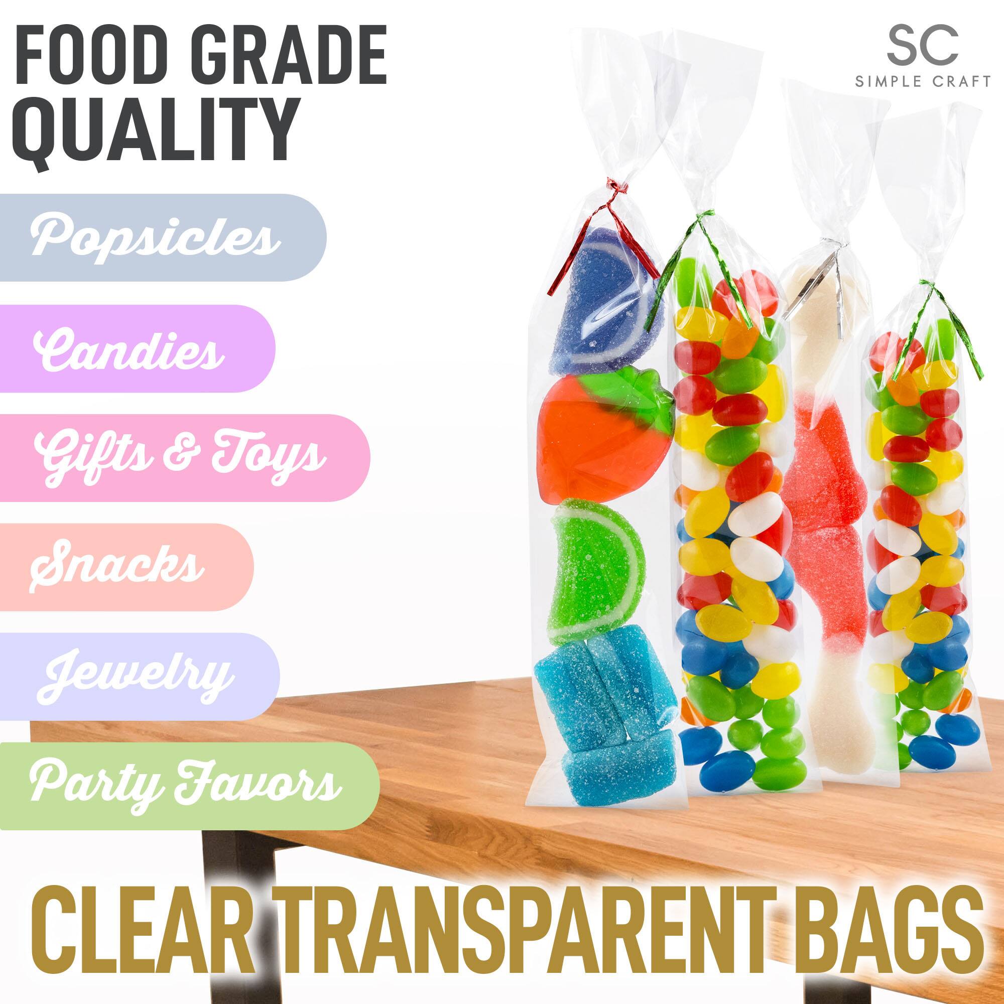 FOOD GRADE QUALITY  
Popsicles  
Candies  
Gifts & Toys  
Snacks  
Jewelry  
Party Favors  

CLEAR TRANSPARENT BAGS  

SC  
SIMPLE CRAFT