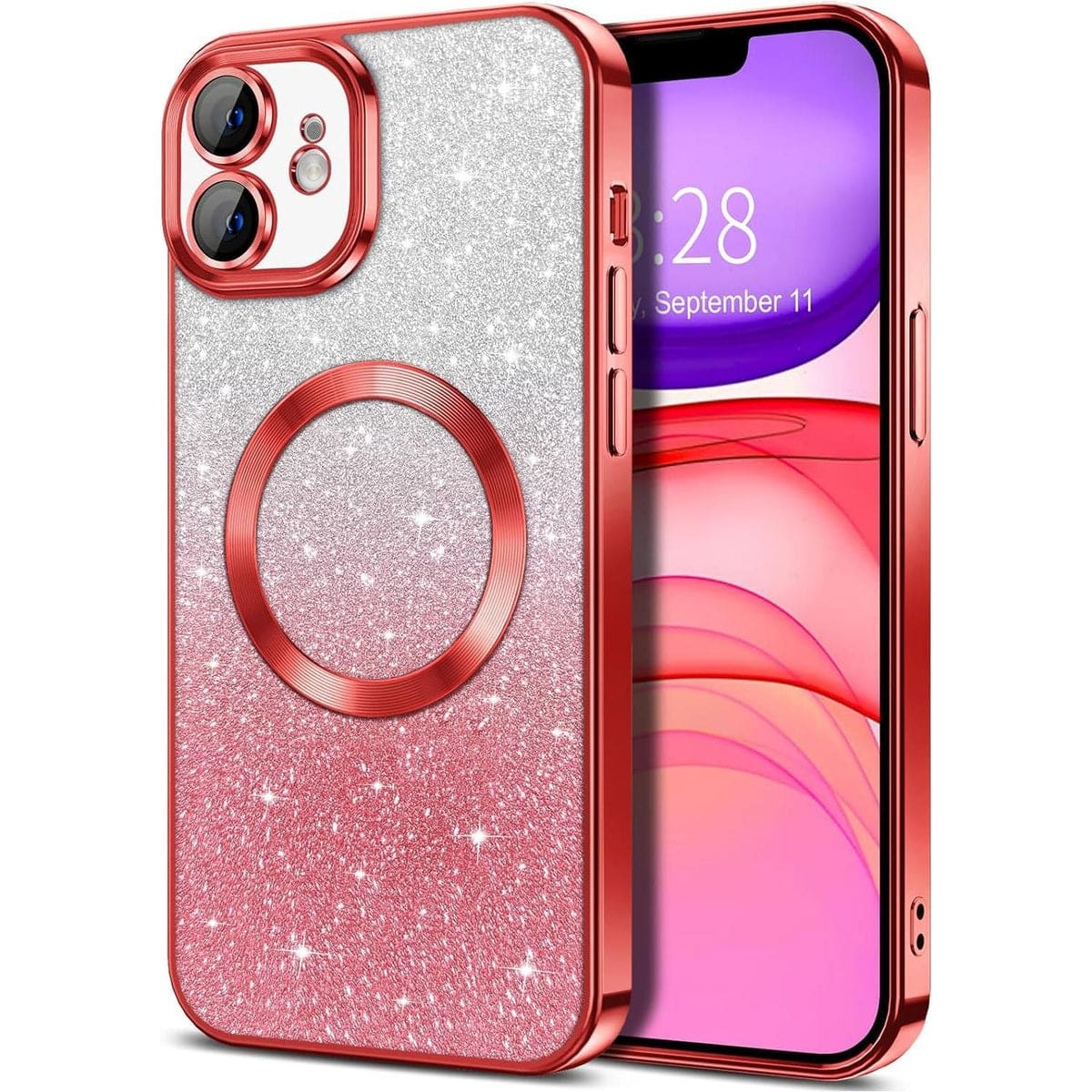 Front. Entronix - Entronix Magnetic Case for iPhone 11 - Clear Back Luxury Glossy Design - Glitter Red.