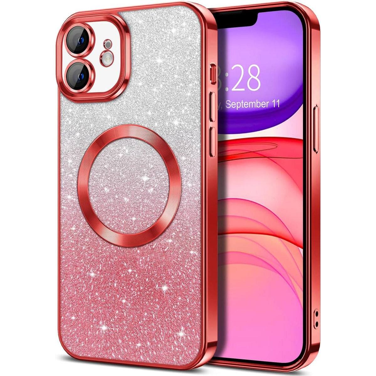 Front. Entronix - Entronix Magnetic Case for iPhone 11 - Clear Back Luxury Glossy Design - Glitter Red.