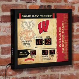 Evergreen Enterprises - Wisconsin Badgers 15" x 19" Bluetooth Scoreboard Wall Clock - Brown