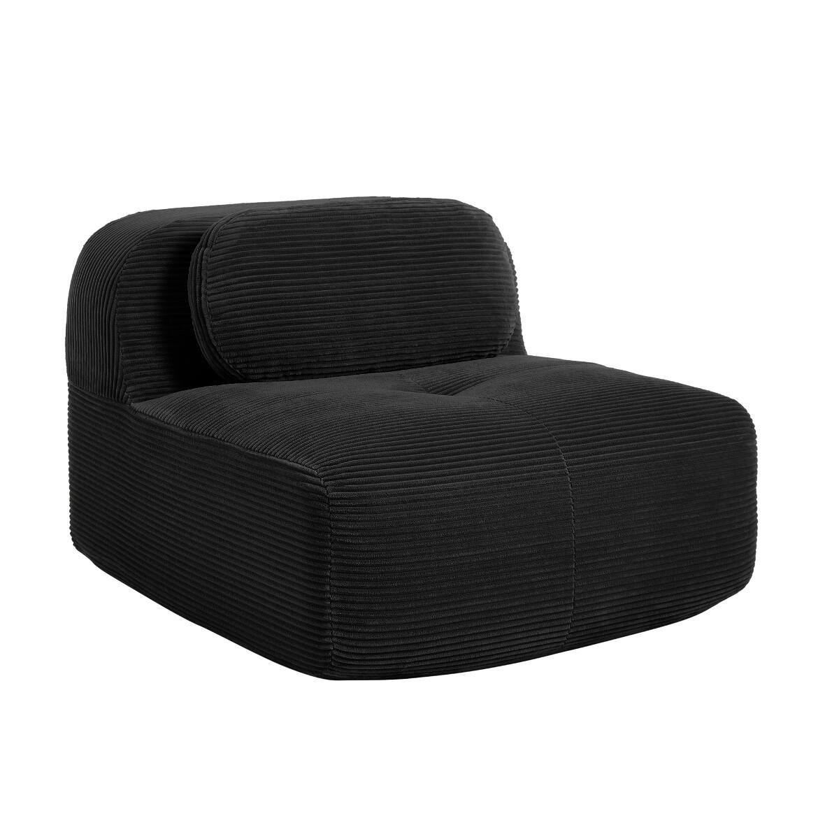 Angle. Ropilly - Ropilly Black Corduroy Corner Sofa with Pillows, Curved Armrest Accent Sofa for Small Spaces - Black.
