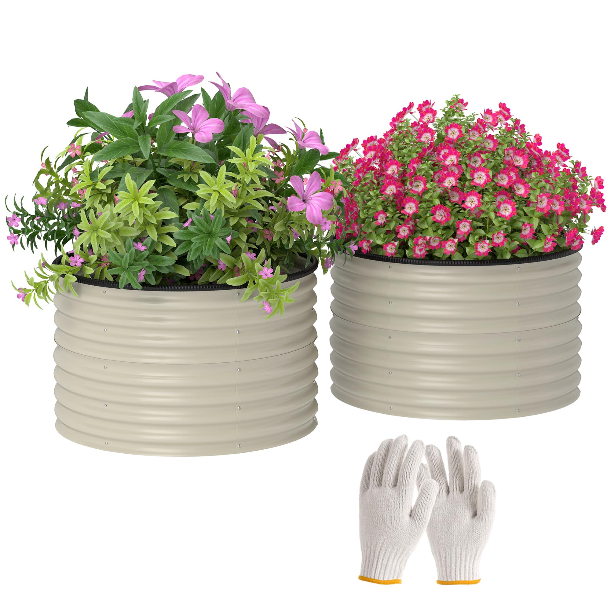 Outsunny - Galvanized Raised Garden Bed Set of 2, Planters for Outdoor Plants with Safety Edging - Cream White