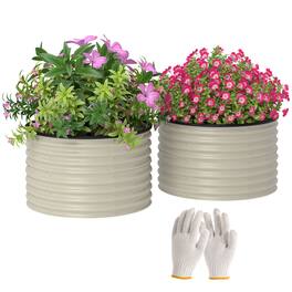 Outsunny - Galvanized Raised Garden Bed Set of 2, Planters for Outdoor Plants with Safety Edging - Cream White