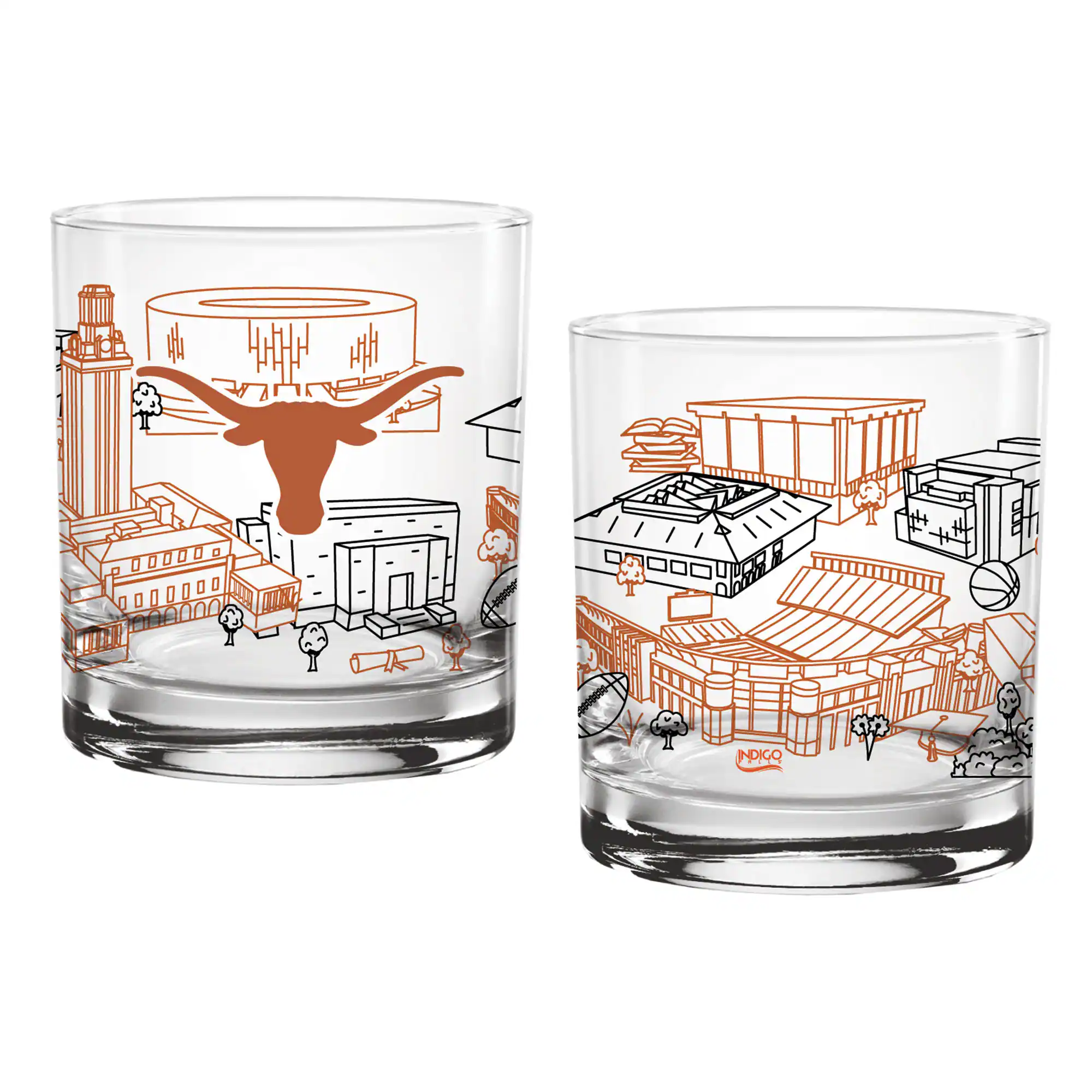 Indigo Falls - Texas Longhorns Two-Pack 14oz. Campus Line Art Glass - Multicolor