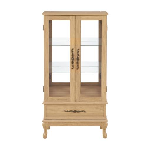 Alt View 7. LUCKY ONE - 25.98in Freestanding Lighted Curio Cabinet with Drawer and Adjustable Shelves for Wine Storage Sideboard - Light Oak.
