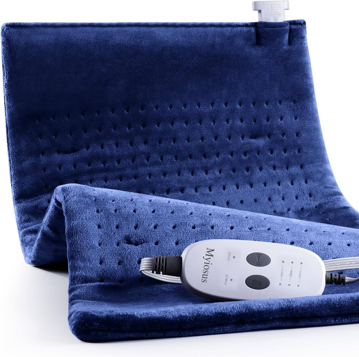 PARKER SLATER - Massaging Weighted Heating Pad 20"x24" – Back, Neck & Shoulder Pain Relief - Dark Blue
