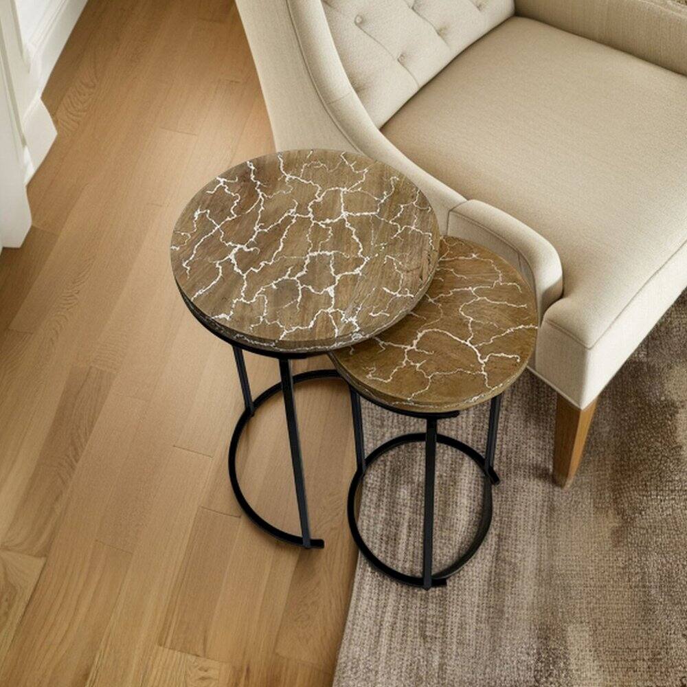 Left. Carolina Chair & Table - Electra 24" Round Nesting Table - Electrified Wood - White - Natural, Black.