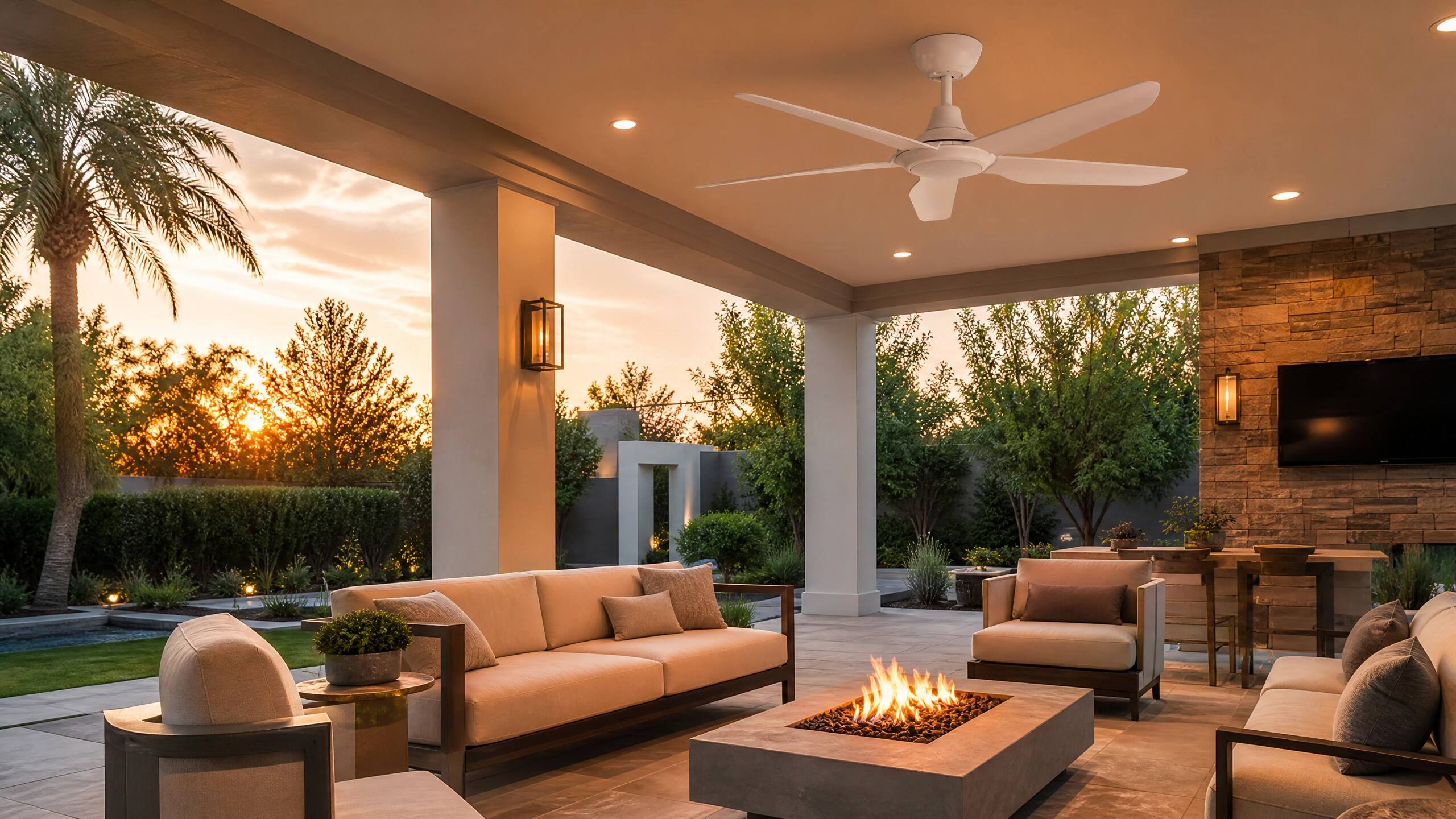 Alt View 1. ENLIGHT - 56" Smart Ceiling Fan, IP66 Outdoor/Coastal, CCT & Dimmable LED, Durable, Efficient + Quiet DC Motor, Matter, 5 Blades - White.
