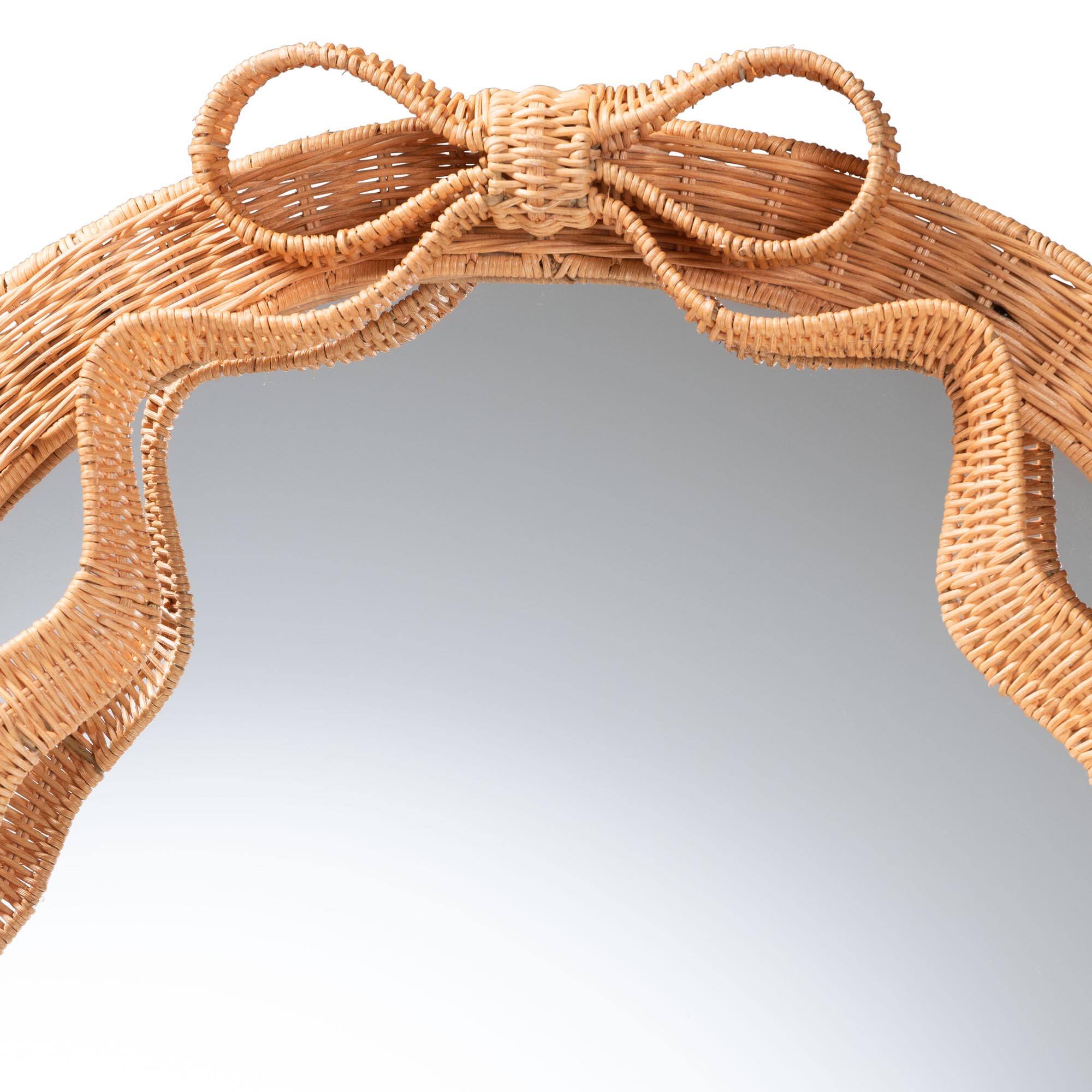 Angle. bali & pari - bali & pari Creusa Natural Rattan Accent Mirror with Bow Detail, Arch - Light Honey.