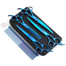 Vulpecula Spade - 7.0in Titanium Professional Pet Grooming Scissors Set, 6 in 1 Straight & Thinning & Upwards Curved & Downwards Curved