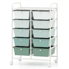 Costway - 10-Drawer Art & Craft Storage Cart Utility Rolling Trolley Kitchen Office Organizer - Gradient Green