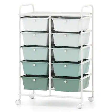 Front. Costway - Costway 10-Drawer Art & Craft Storage Cart Utility Rolling Trolley Kitchen Office Organizer - Gradient Green.