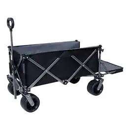APRILSOUL - Extra Long Collapsible Wagon with Tailgate All-Terrain Big WheelsBeach Wagon Cart Heavy Duty 400LBS Foldable - Black+ Gray