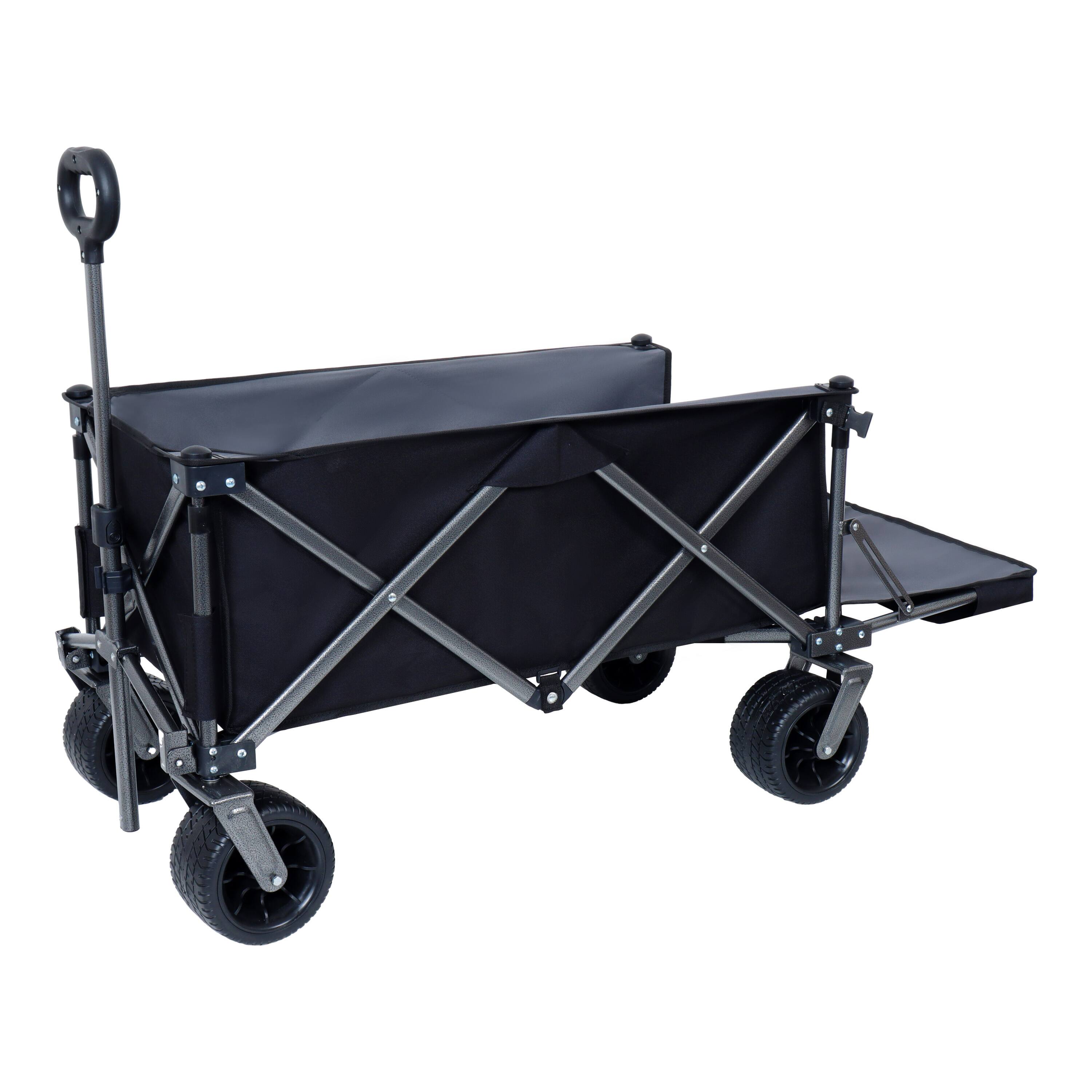 Front. APRILSOUL - Extra Long Collapsible Wagon with Tailgate All-Terrain Big WheelsBeach Wagon Cart Heavy Duty 400LBS Foldable - Black+ Gray.