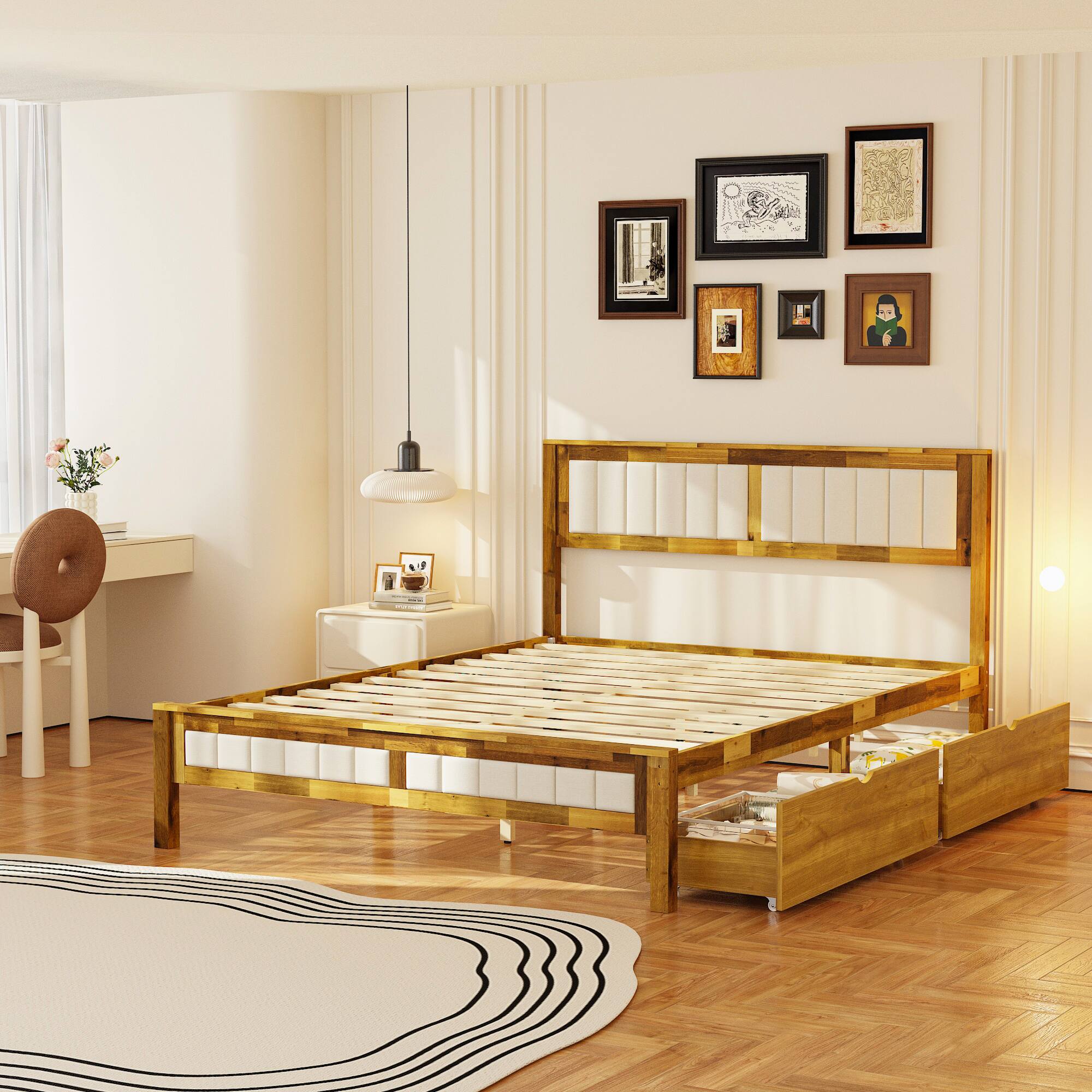 Alt View 9. Famapy - Famapy Solid Wood Storage Bed Frame - Acacia Wood, Thickened Slats, Drawer Design - Wooden.