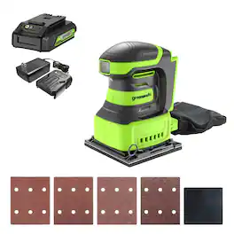 Greenworks - 24V Cordless Quarter Sheet Sander 11,000 OPM - 2.0Ah Battery and Charger
